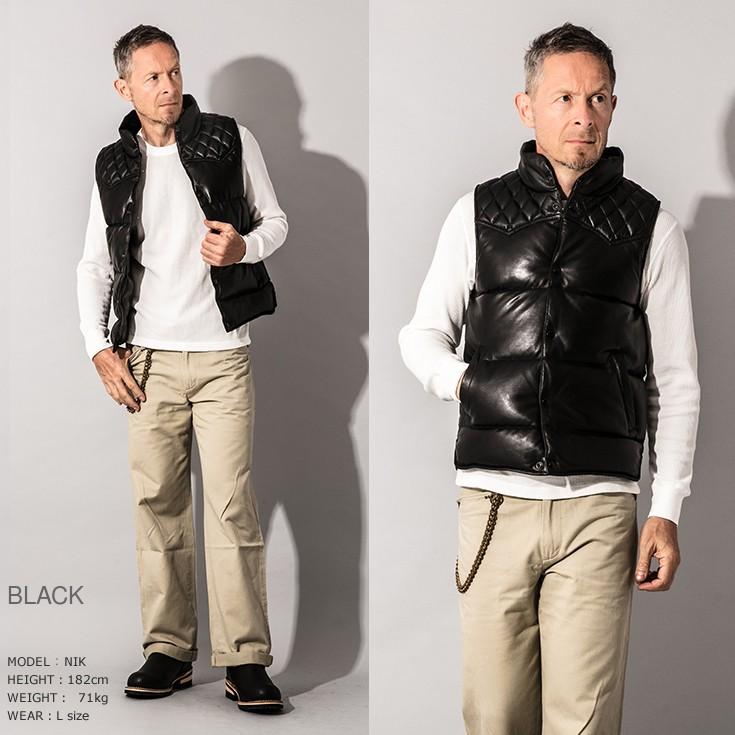 【極美品】リューグーレザーズ ダイヤモンドキルト レザー インナー付き 牛革 Liugoo Leathers 本革 レザーダウンベスト ダイヤキルト メンズ