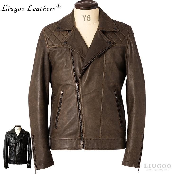 新品未使用タグ付き✨XL リューグーレザーズ 羊革 ダブルライダースジャケット Liugoo Leathers 本革 パッドダブルライダースジャケット メンズ