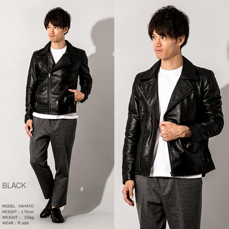 LIUGOO ZERO WASTE 本革 ダブルライダースジャケット メンズ