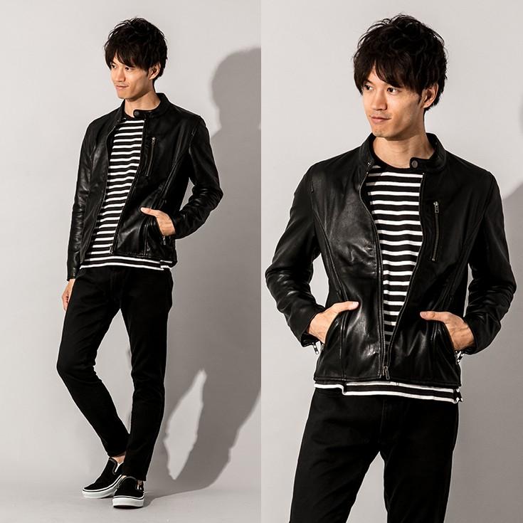 LIUGOO ZERO WASTE 本革 シングルライダースジャケット メンズ