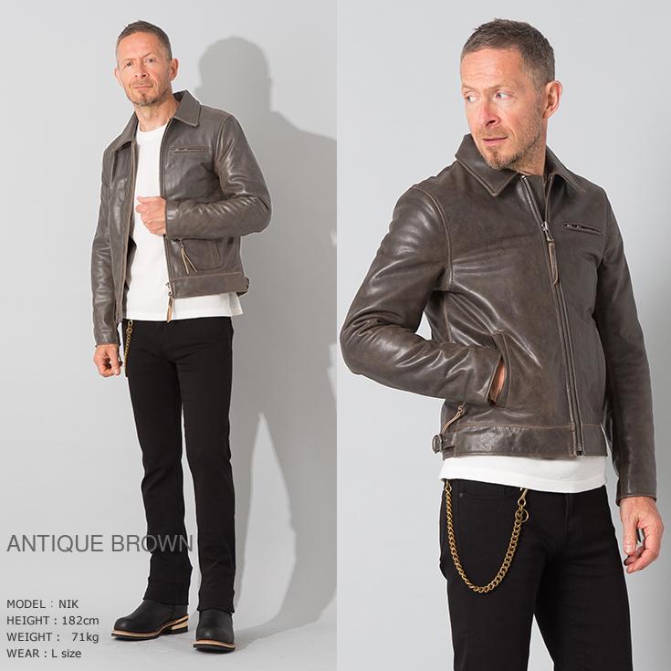 リューグーレザーズ ブラウン シングルライダースジャケット レザージャケット L Liugoo Leathers 本革 2ラインシングルライダース メンズ