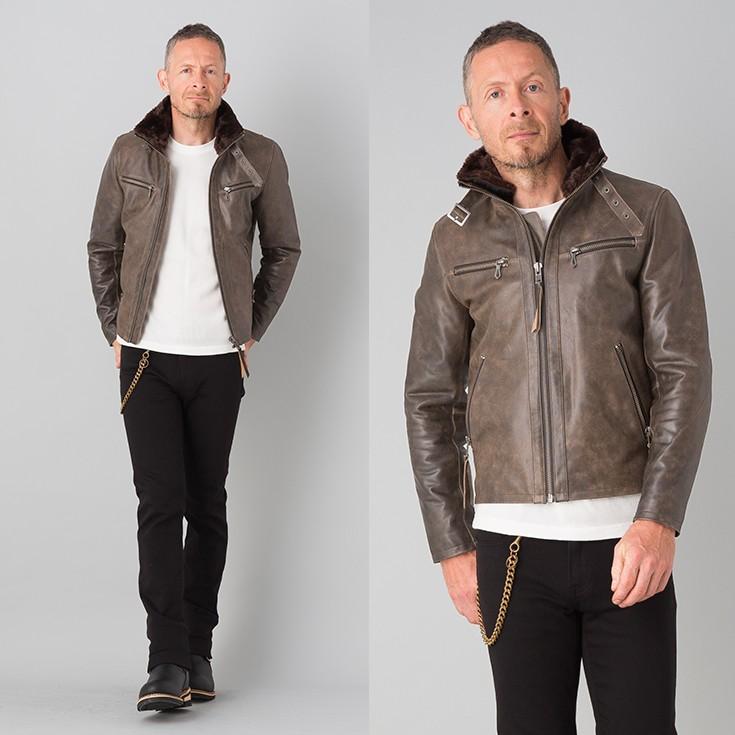 Liugoo Leathers 本革 ウィングネックシングルライダースジャケット