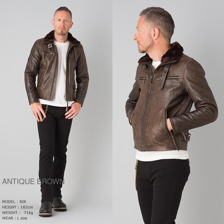 リューグーレザーズ ブラウン シングルライダースジャケット レザージャケット L Liugoo Leathers 本革 ウィングネックシングルライダース