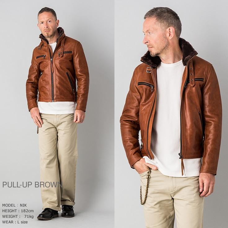 Liugoo Leathers 本革 ウィングネックシングルライダースジャケット