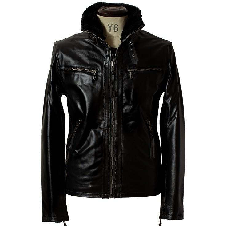 美品 Liugoo Leathers シングルライダースジャケット 黒 L Liugoo Leathers 本革 ウィングネックシングルライダース