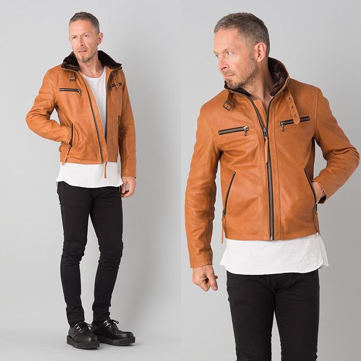 Liugoo Leathers 本革 ウィングネックシングルライダースジャケット
