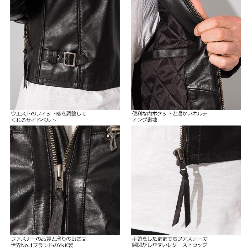 Liugoo Leathers 本革 ウィングネックシングルライダースジャケット