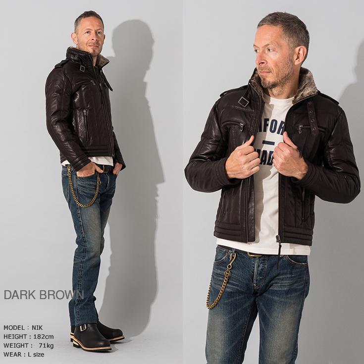 Liugoo Leathers 本革 ウィングネック ダウンライダース メンズ リューグーレザーズ WNG12A  ダウンジャケット レザージャケット | Liugoo Leathers | 09