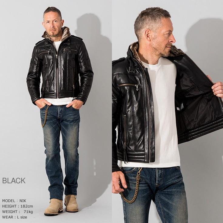 【20周年記念10%OFFクーポン】Liugoo Leathers 本革 ウィングネック ダウンライダース メンズ リューグーレザーズ WNG12A  ダウンジャケット レザージャケット | Liugoo Leathers | 07