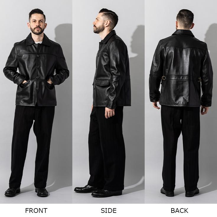 【美品】liugoo 牛革　レザージャケット カーコート　古着　ブラック　L Liugoo Leathers 本革 カーコート メンズ リューグーレザーズ