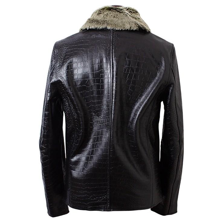 リューグーレザー クロコダイル型押し 本革 牛革 レザージャケット 黒