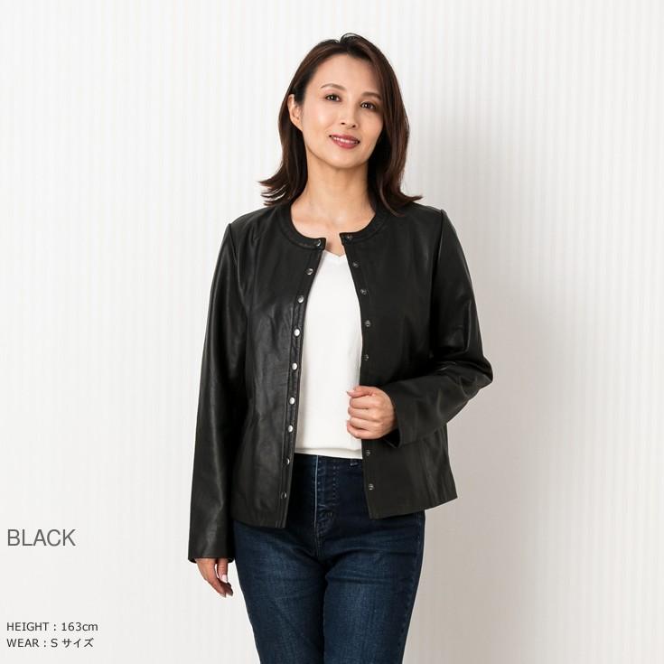 【30%OFFクーポン】LIUGOO 本革 ノーカラーシングルジャケット レディース リューグー SRN02LA  ライダースジャケット　ノーカラージャケット | Liugoo Leathers | 02