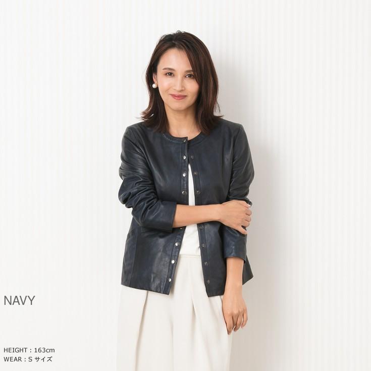 【30%OFFクーポン】LIUGOO 本革 ノーカラーシングルジャケット レディース リューグー SRN02LA  ライダースジャケット　ノーカラージャケット | Liugoo Leathers | 04