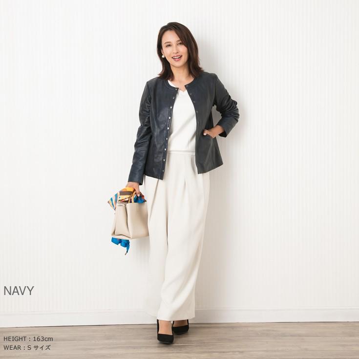 【30%OFFクーポン】LIUGOO 本革 ノーカラーシングルジャケット レディース リューグー SRN02LA  ライダースジャケット　ノーカラージャケット | Liugoo Leathers | 05