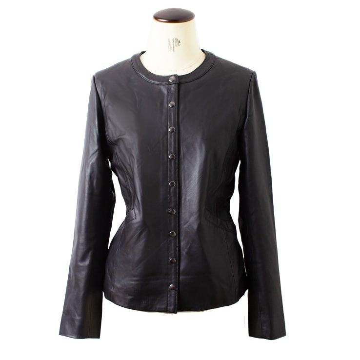 【30%OFFクーポン】LIUGOO 本革 ノーカラーシングルジャケット レディース リューグー SRN02LA  ライダースジャケット　ノーカラージャケット | Liugoo Leathers | 09