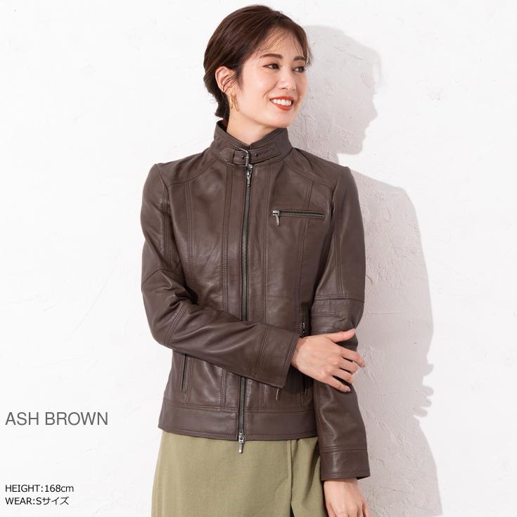 LIUGOO 本革 シングルライダースジャケット レディース