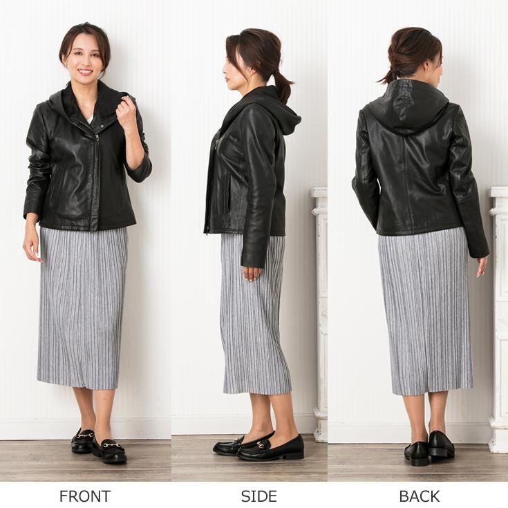 LIUGOO 本革 フーディージャケット レディース リューグー PRK02LA  レザージャケット パーカー ジャケット | Liugoo Leathers | 10