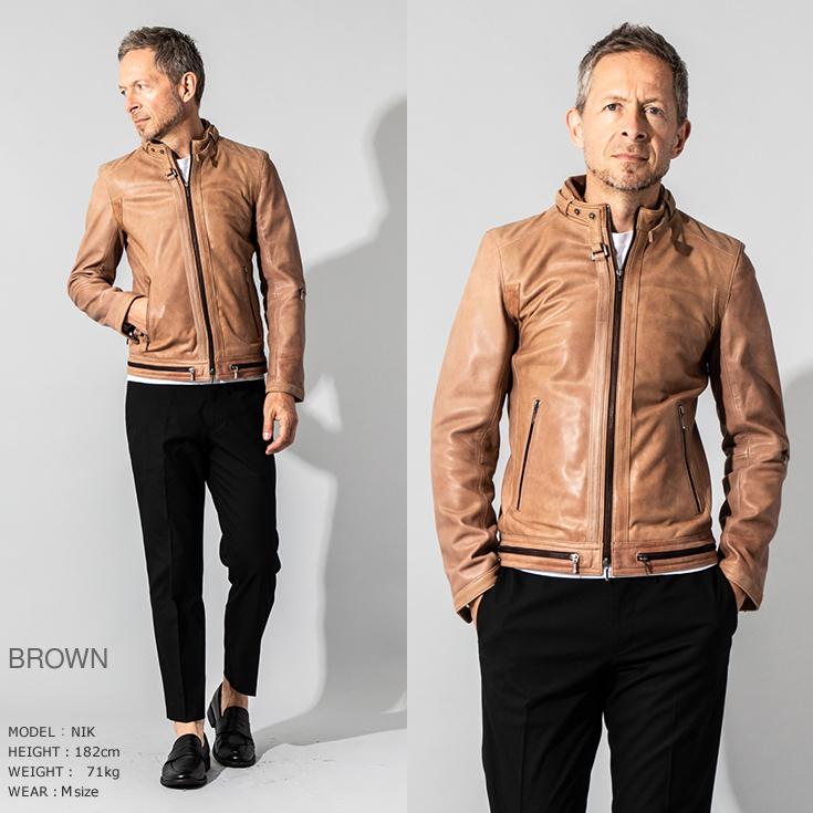 Liugoo Leathers LIUGOO 本革 シングルライダースジャケット メンズ