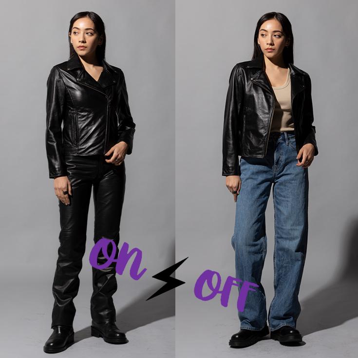 リューグーレザー ブラック ダブルライダースジャケット Liugoo Leathers LIUGOO 本革 ダブルライダースジャケット レディース