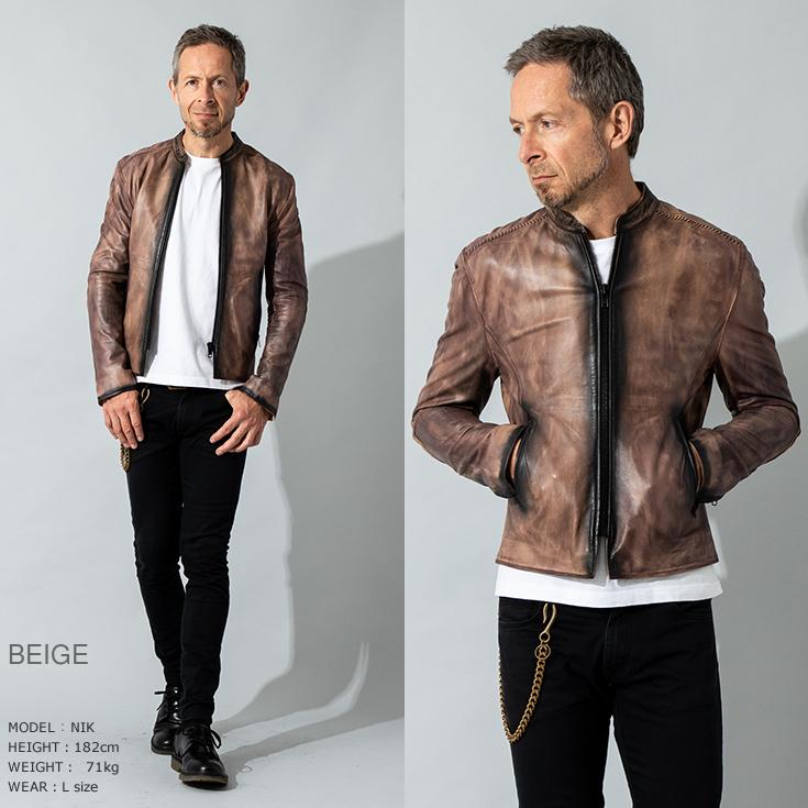 ディーゼル ベージュ レザー シングルライダース 腕にシミあり