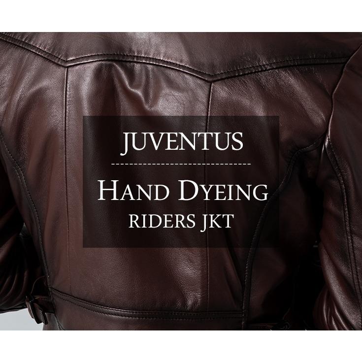 JUVENTUS 本革 手染めシングルライダースジャケット メンズ