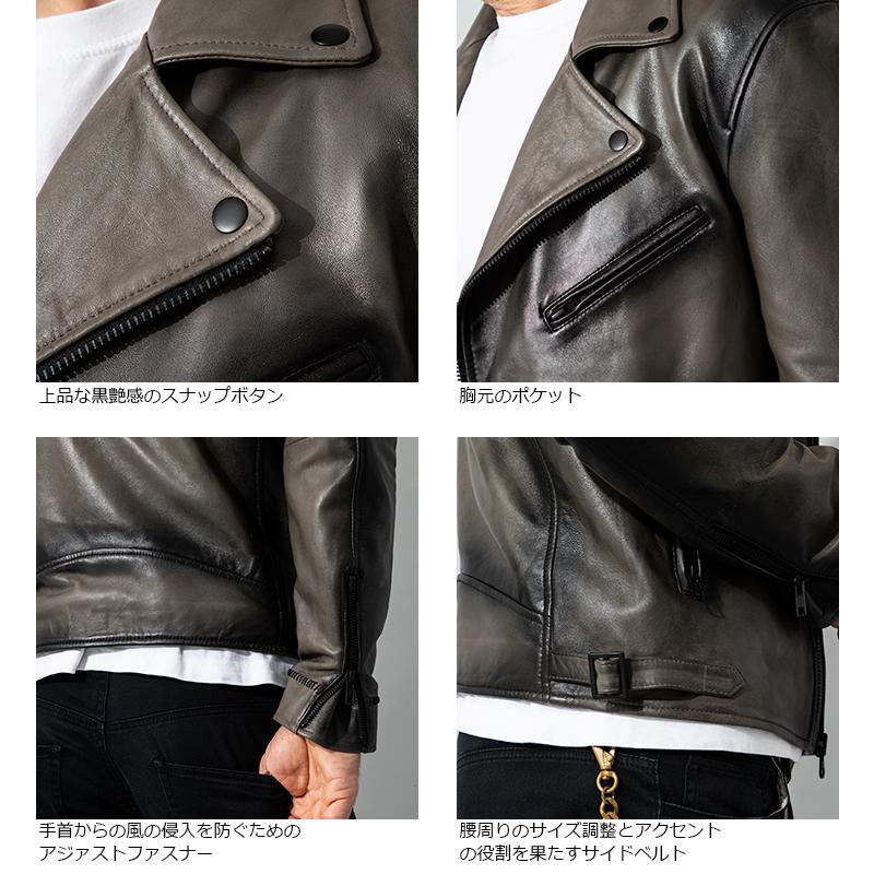 JUVENTUS 本革 手染めダブルライダースジャケット メンズ ユベントス