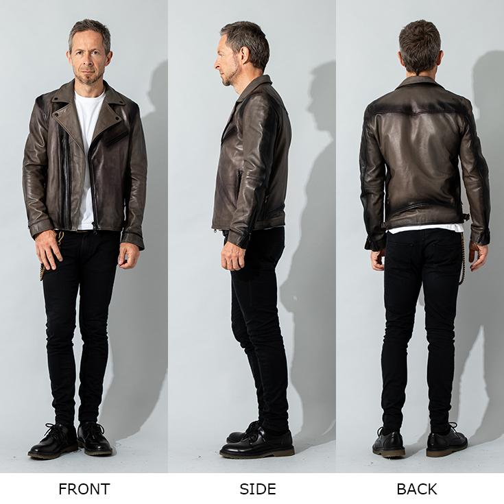 JUVENTUS 本革 手染めダブルライダースジャケット メンズ ユベントス