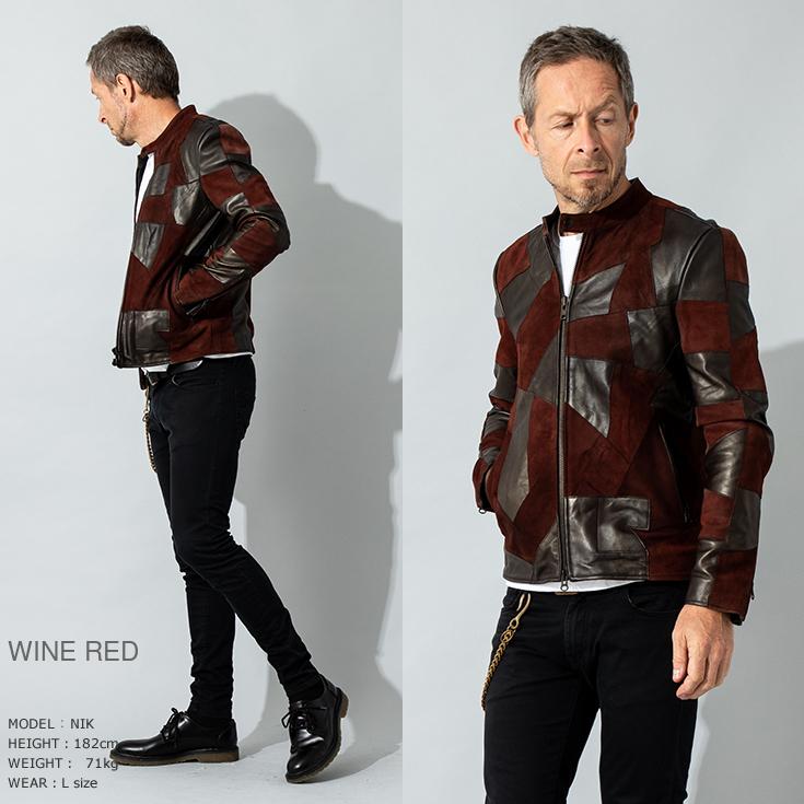 JUVENTUS 本革 パッチワークライダースジャケット メンズ ユベントス