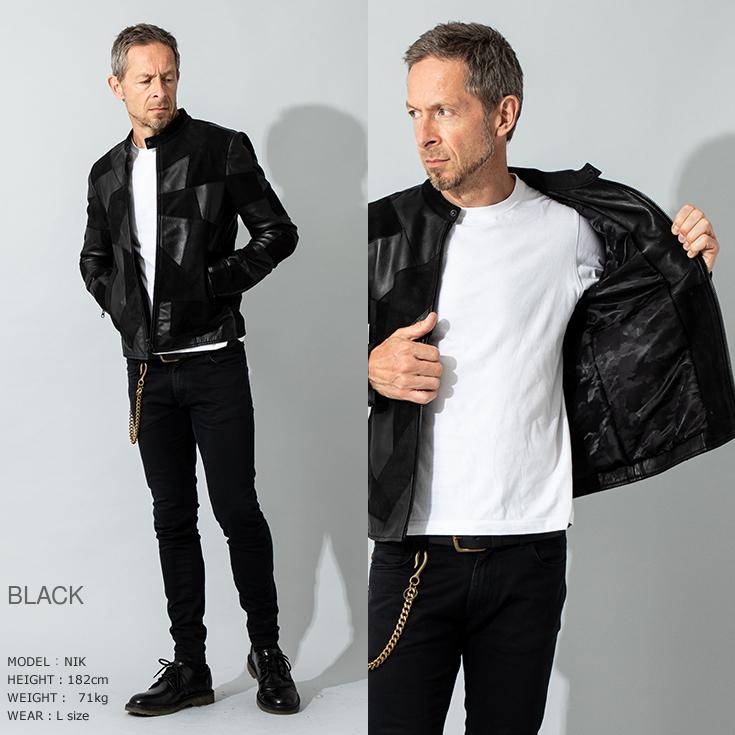 JUVENTUS 本革 パッチワークライダースジャケット メンズ ユベントス