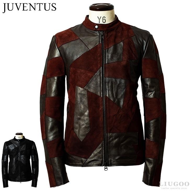 JUVENTUS 本革 パッチワークライダースジャケット メンズ