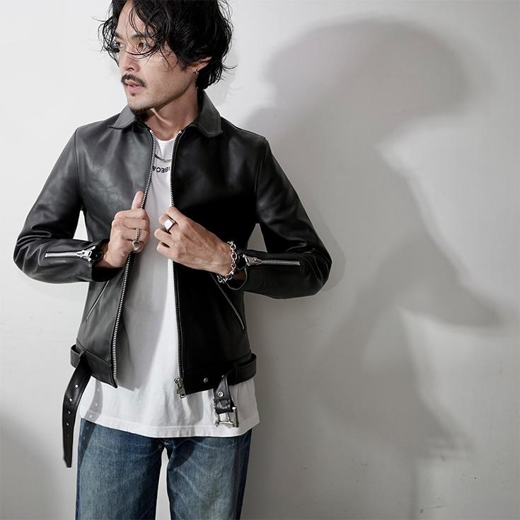 Vallet ブラックレザージャケット VALLET 本革 シングルライダースジャケット メンズ ヴァレット