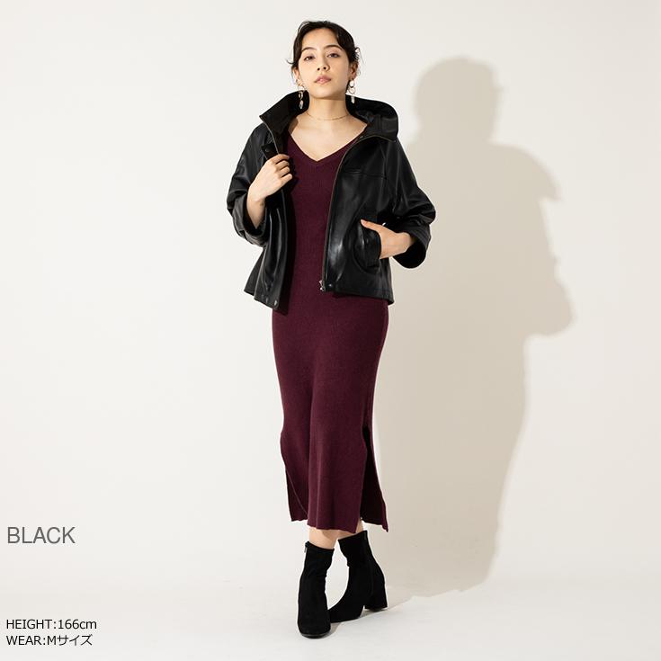 美品　ジャンルイシェレル　羊革　ラム　本革　レザージャケット　革ジャン　パーカー JEAN-LOUIS SCHERRER 本革 ラム羊革バルーンパーカー レディース