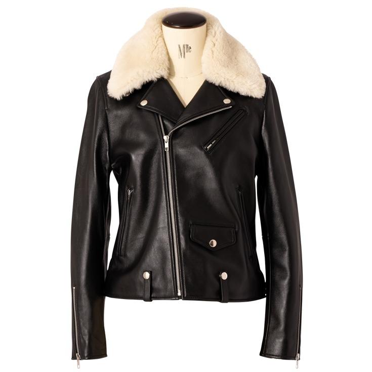 美品　リューグーレザー　ラムレザー　襟ボア 楽天市場】LIUGOO 本革 襟ボアダブルライダース レディース