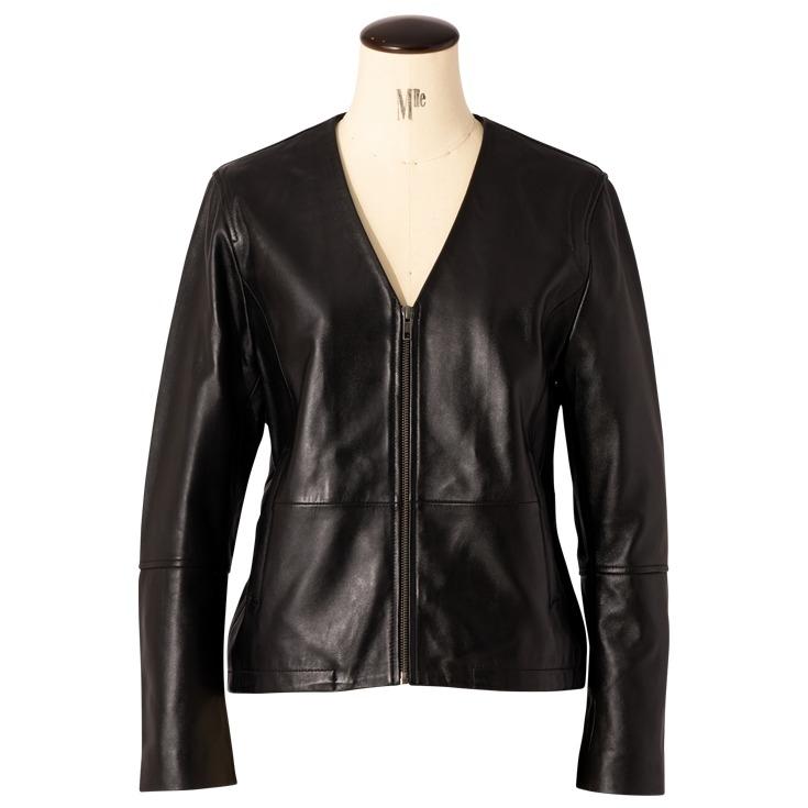 Liugoo Leathers 【50%OFFクーポン】LIUGOO 本革 ノーカラーVネック