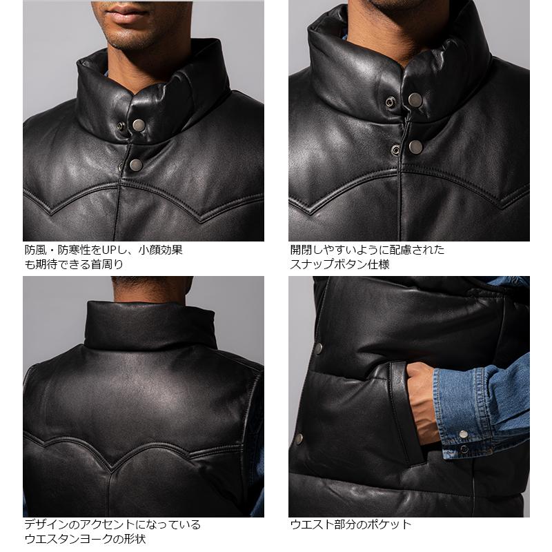 LIUGOO 本革 中綿ダウンベスト メンズ リューグー VST07A  ダウンベスト レザーベスト 本革ベスト｜liugoo｜15
