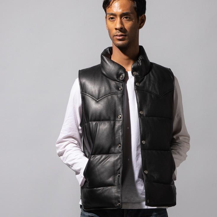 【未使用】LIUGOO リューグー レザーダウンベスト ブラック サイズLL Liugoo Leathers LIUGOO 本革 中綿ダウンベスト メンズ リューグー