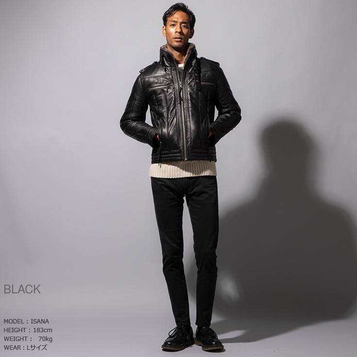 Liugoo Leathers レザージャケット ブラック L 牛革 中綿入り Liugoo Leathers 本革 中綿ダウンライダース メンズ リューグー