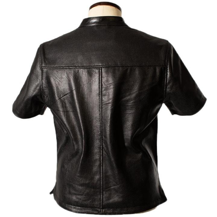 Liugoo Leathers 本革 メッシュレザーTシャツ メンズ