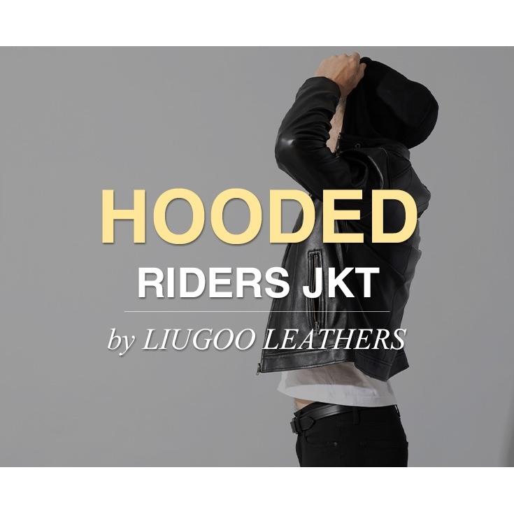 【30%OFFクーポン】Liugoo Leathers 本革 フード付シングルライダース メンズ リューグーレザーズ SRS22A  レザージャケット ライダースジャケットの画像