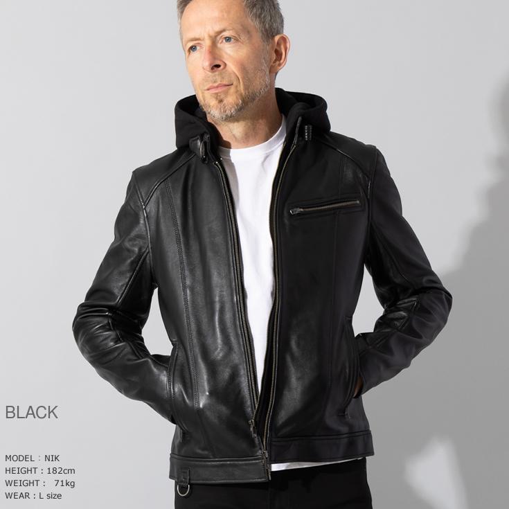 【30%OFFクーポン】Liugoo Leathers 本革 フード付シングルライダース メンズ リューグーレザーズ SRS22A  レザージャケット ライダースジャケットの画像