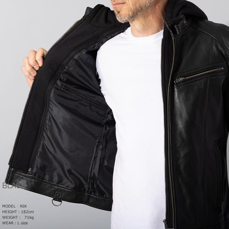 【本革】Liugoo Leathers レザー ライダースジャケット 黒 L Liugoo Leathers 本革 立襟シングルライダースジャケット メンズ