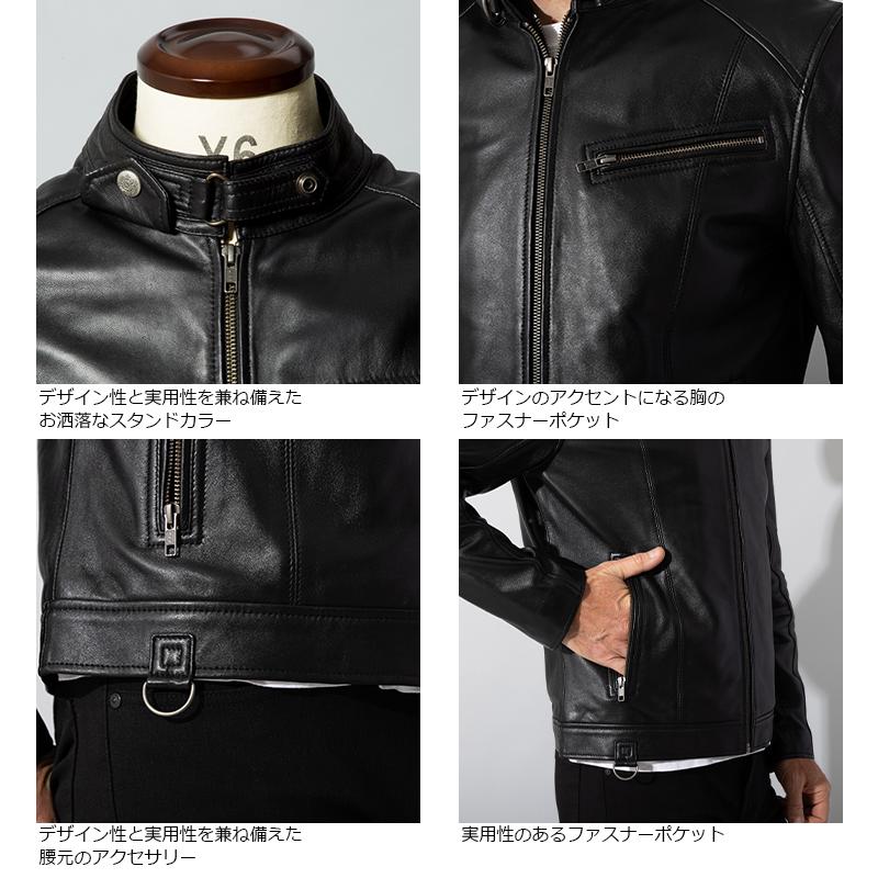 LIUGOO ブラック レザーライダースジャケット Liugoo Leathers 本革 2ラインシングルライダース メンズ