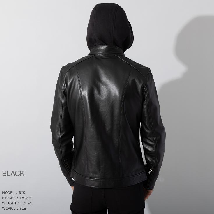 Liugoo Leathers 本革 フード付シングルライダース メンズ