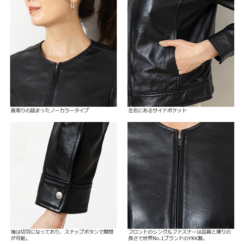 LIUGOO 本革 ノーカラーシングルジャケット レディース リューグー