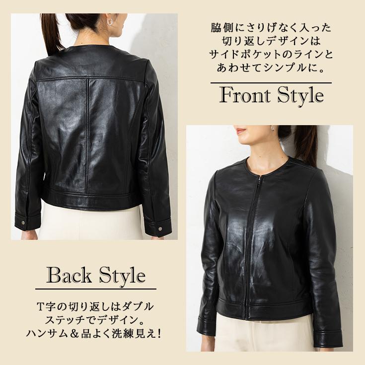 LIUGOO 本革 ノーカラーシングルジャケット レディース リューグー