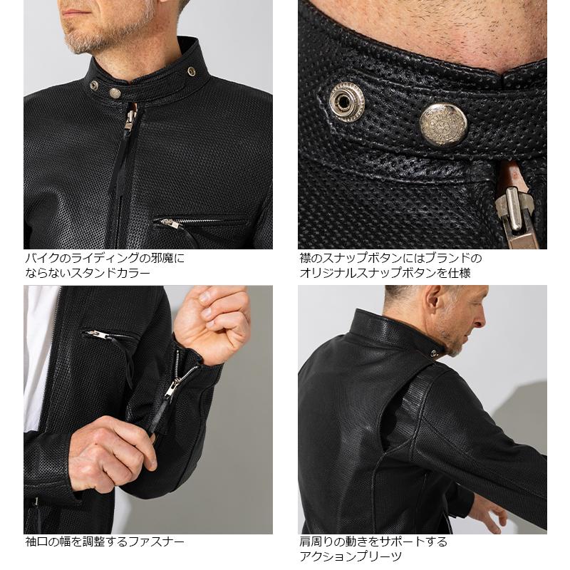 Liugoo Leathers 本革 メッシュレザーシングルライダース メンズ Liugoo Leathers 本革 メッシュレザーシングルライダース メンズ