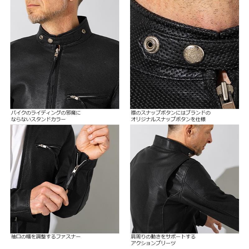 Liugoo Leathers 本革 メッシュレザーシングルライダース メンズ リューグーレザーズ SRS24A  ライダースジャケット バイカージャケット｜liugoo｜15