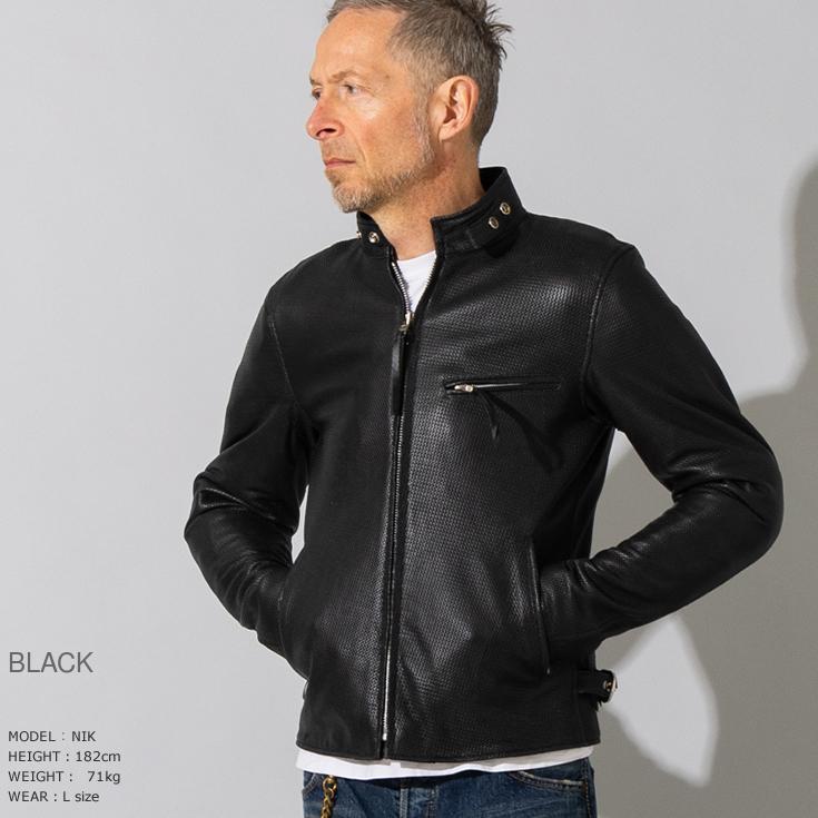 Liugoo Leathers 本革 メッシュレザーシングルライダース メンズ