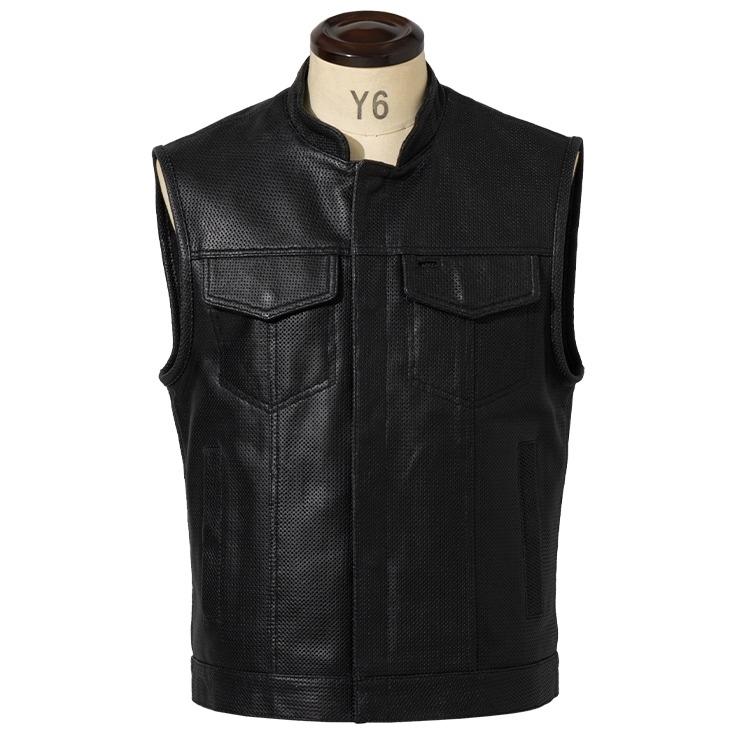 【20周年記念20%OFFクーポン】Liugoo Leathers 本革 メッシュレザーバイカーベスト メンズ リューグーレザーズ VST08A  レザーベスト バイカーベスト MCベスト | Liugoo Leathers | 16