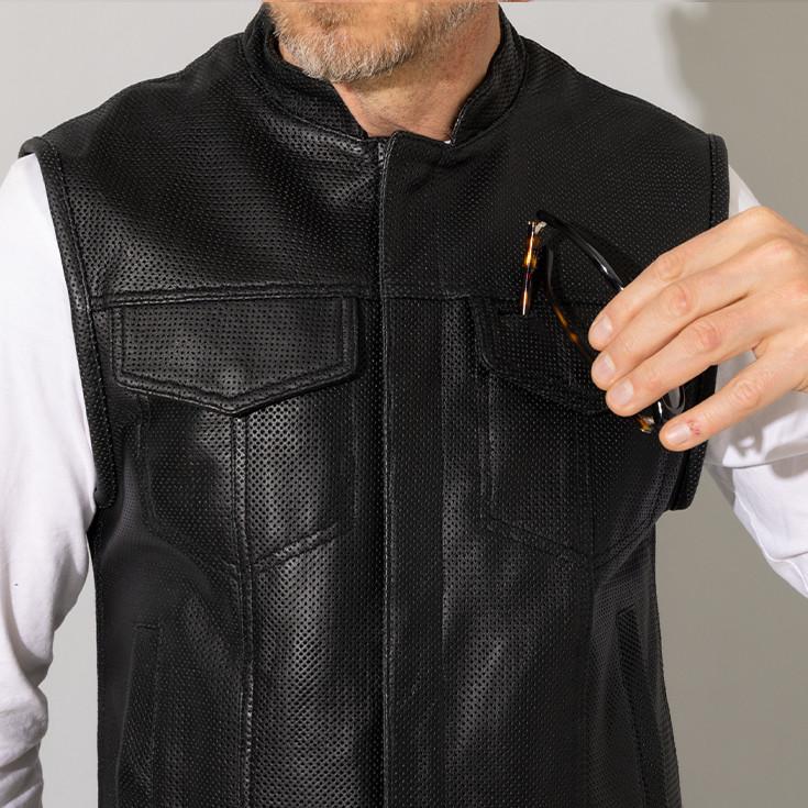 Liugoo Leathers 本革 メッシュレザーバイカーベスト メンズ Liugoo Leathers 本革 メッシュレザーバイカーベスト メンズ